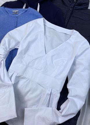 Белая блузка рубашка с рукава воланы воланами с поясом катоновая5 фото