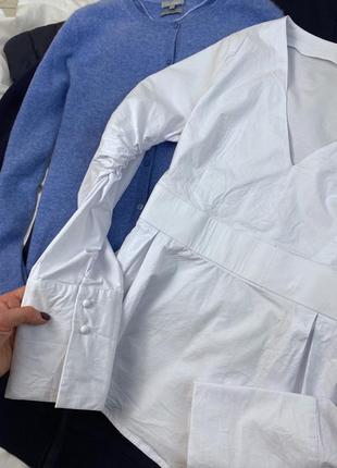 Белая блузка рубашка с рукава воланы воланами с поясом катоновая7 фото