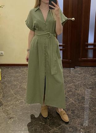 Платье миди zara лен вискоза