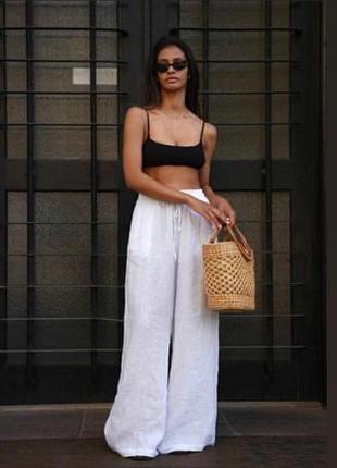 Стильні білі лляні широкі вільні штани розмір xxs-xs