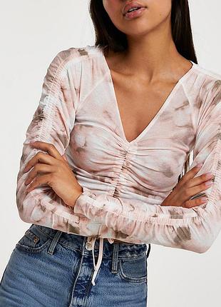 Брендовый лёгкий топ, лонгслив "river island" со сборками. размер uk8/eur34.