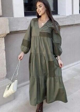 Новое ярусное платье вышитое zara платье хлопковое платье миди вышивка ярусы вставки кроще