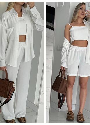 Новий жіночий костюм на весну сорочка+штани+топ+шорти для прогулянок