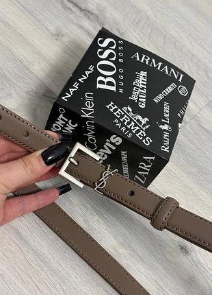 Ремінь пояс жіночий шкіряний мокко ysl срібло/ ремень пояс женский кожа кожаный мокко