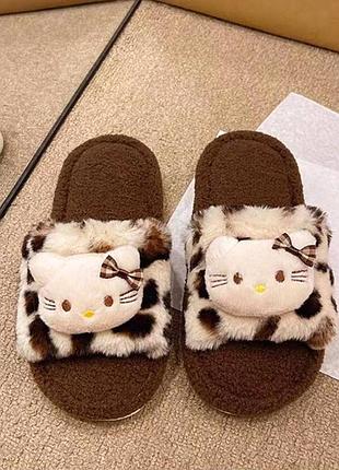 Теплі домашні леопардові капці hello kitty 🤎