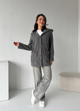 Женская куртка-кардиган плотное букле с капюшоном | 25014