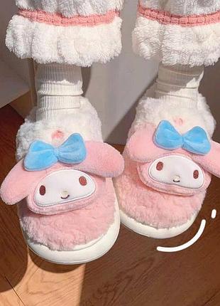 Домашні теплі капці my melody hello kitty (21 см устілка)