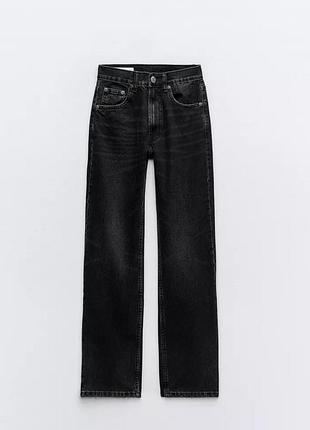 Джинси zara straight fit long high waist чорні