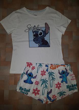 Біла піжама stitch disney м розмір, комплект котон-стич