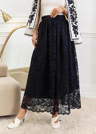 Длинная юбка из гипюра черная | 87978