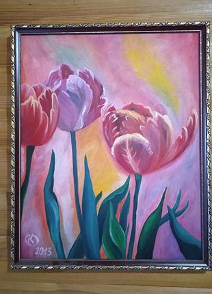 Картина на холсте в рамкетюльпаны