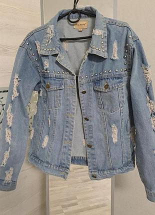 Курточка джинсовая рваная пиджак джинсовый джинсовка