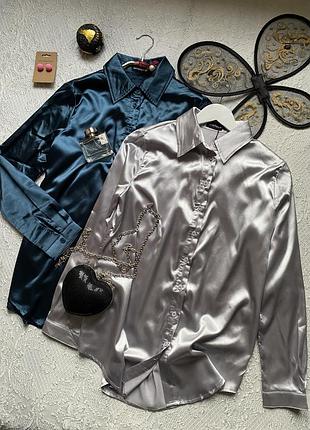 Новая элегантная атласная блузка-рубашка /pretty little thing/размер xs