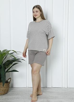 Комплект батал футболка з шортами - в рубчик смужки