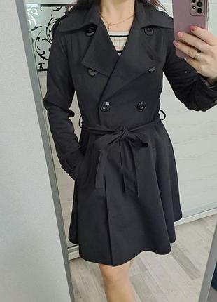 Пальто плащ тренч черный приталенный классический