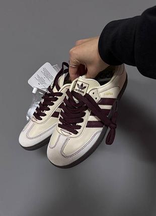 Кросівки adidas samba beige / maroon stripes premium