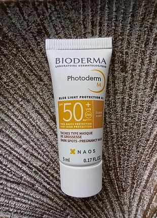 🏖️ солнцезащитный тональный крем-гель bioderma photoderm m spf50+ для гиперреактивной кожи, склонной к раздражениям, покраснений пробник/миниатюра 5мл