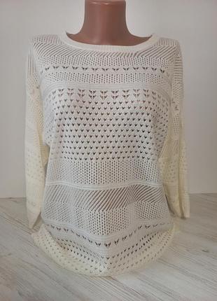 Кофта ажурная мелкая вязкая цвет айвори размер 12