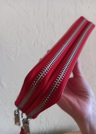 Гаманець шкіряний великий червоний на 2 блискавки