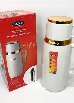 Термос magio mg-1050w со стеклянной колбой, хороший небольшой термос для питьевой воды. цвет: белый