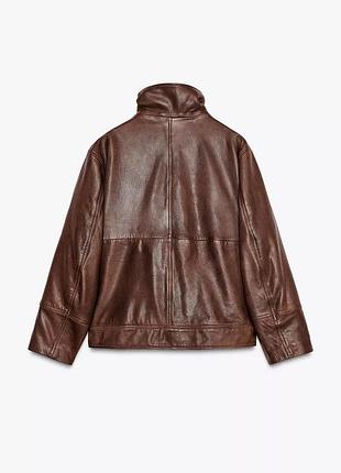 Коричневая женская кожаная куртка zara new6 фото