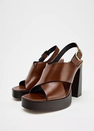 Кожаные босоножки женские коричневый zara new
