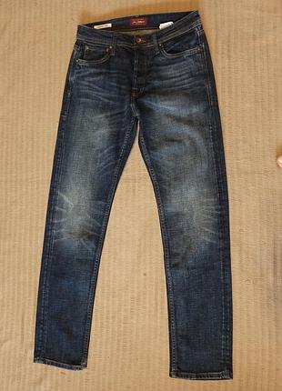 Фирменные темно-синие джинсы с потертостями jack & jones jeans intelligence 28/32