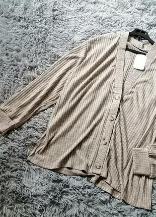 В'язаний тонкий кардиган оверсайз у рубчик з люрексом