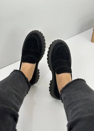 Стильные лоферы замшевые в черном цвете 🤩🤩🤩