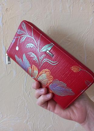 Гаманець жіночий шкіряний червоний на блискавці