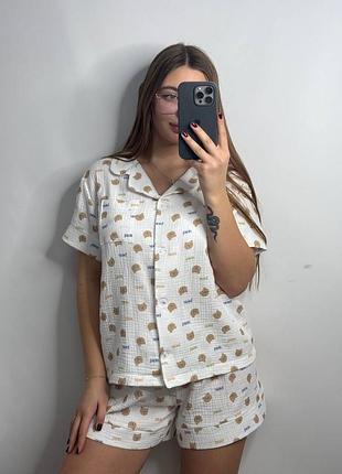 Пижама летняя муслин рубашка и шорты