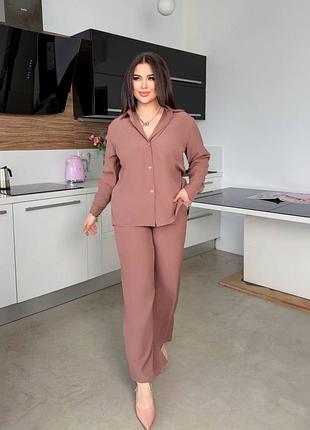 Дуже гарний вишуканий костюм брюки та сорочка 💝 брючний діловий костюм, батал, плюс сайз палаццо