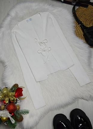 Світер светр кардиган на зав'язках білий в рубчик водолазка