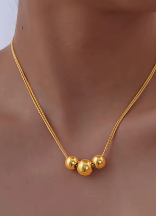 Намисто, кольє, три кульки. медсталь, позолота 18к
