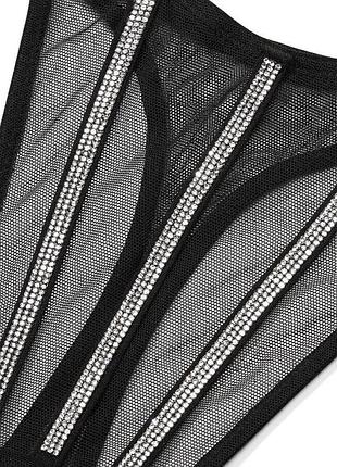 Трусики victoria's secret подарок с упаковкой. черные стринги с 5 полосками страз. танцы х...