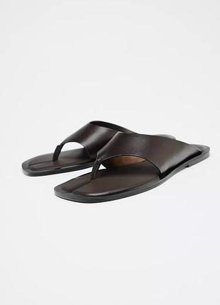 Кожаные коричневые шлепанцы zara new
