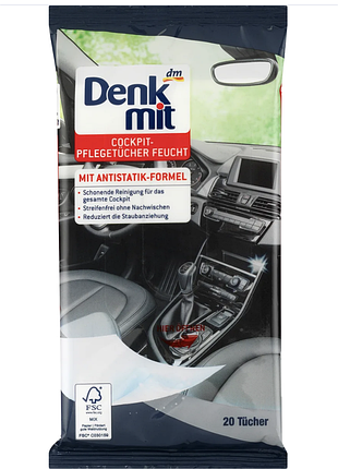 Влажные салфетки для ухода за автомобилем denkmit feuchte reinigungstücher für autopflege, 20 st