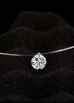 Камушек на леске, чокер, подвеска, кулон на невидимой нити