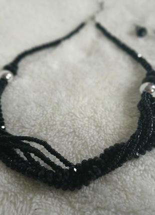Ожерелье черное и серьги, бусы, классическая бижутерия, колье