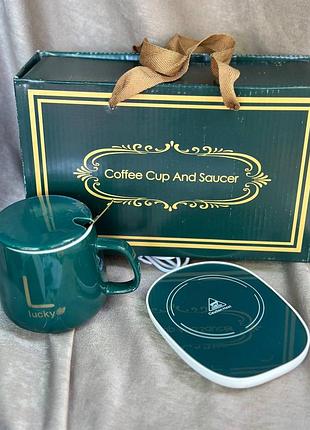 Чашка stenson r88546-g lucky style на usb-подставке с подогревом 380 мл зеленый