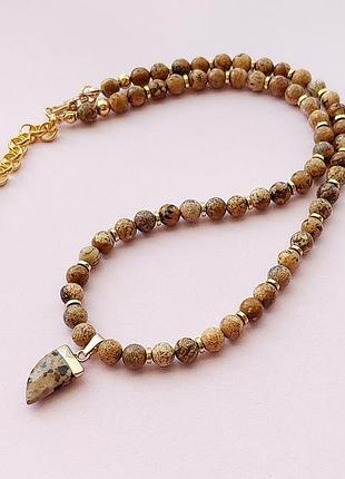 Намисто з кулоном  яшма пейзажна і яшма долматин унісекс