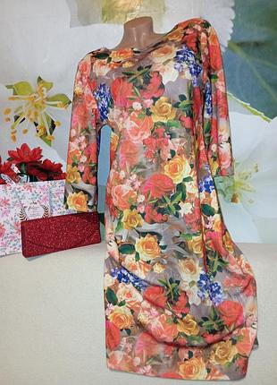 Очаровательное платье миди в розы р.50