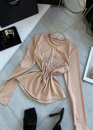 Лонгслив лонгслив кофта с рисунком накатом цветами повседневный бежевый розовый