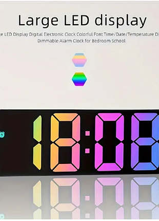 Електронний лед кольоровий годинник настільний з термометром і будильником
