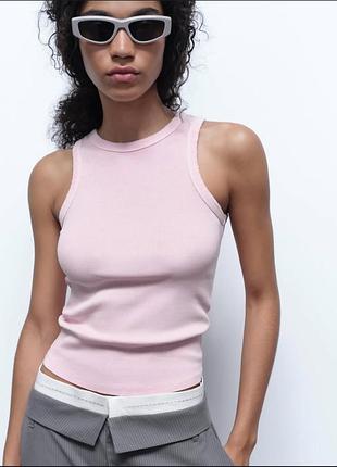 Рожева майка варена в рубчик зара розовая вываренная майка zara