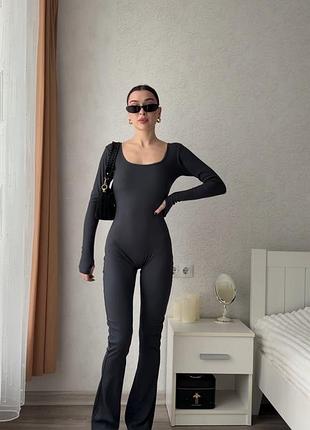 Жіночий трикотажний спортивний комбінезон щільний рубчик трикотаж
