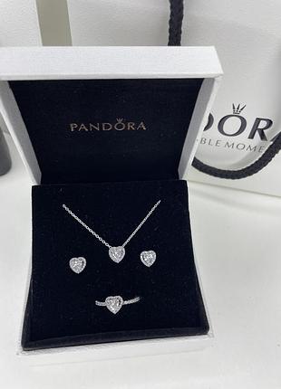 Серебряный набор прозрачное сердце в стиле пандора pandora серебро 925 проби шикарный подарок