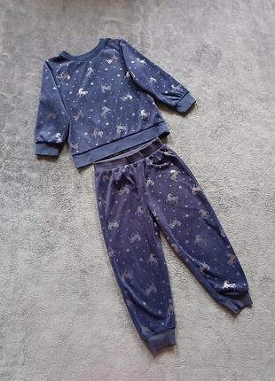 Костюм с единорожками из велюра на девочку 3-4 года рост 98-104 см фирма george