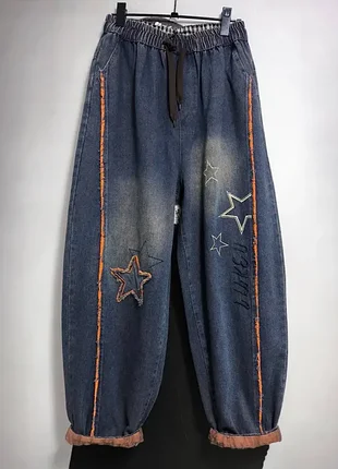 Укороченные джинсы бойфренды с принтом.джинсы женские oversize