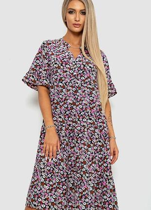 Платье с цветочным принтом, цвет черно-розовый